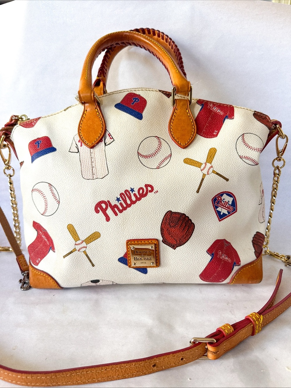 Dooney & Bourke Philadelphia Phillies Print Satchel Baseball Stitching. Rare MLB